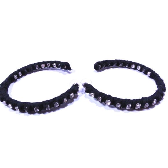 Neiman Marcus Lee Angel Women's Black Wrapped Crystal In and Out Hoops NWT 168 - Picture 3 of 10